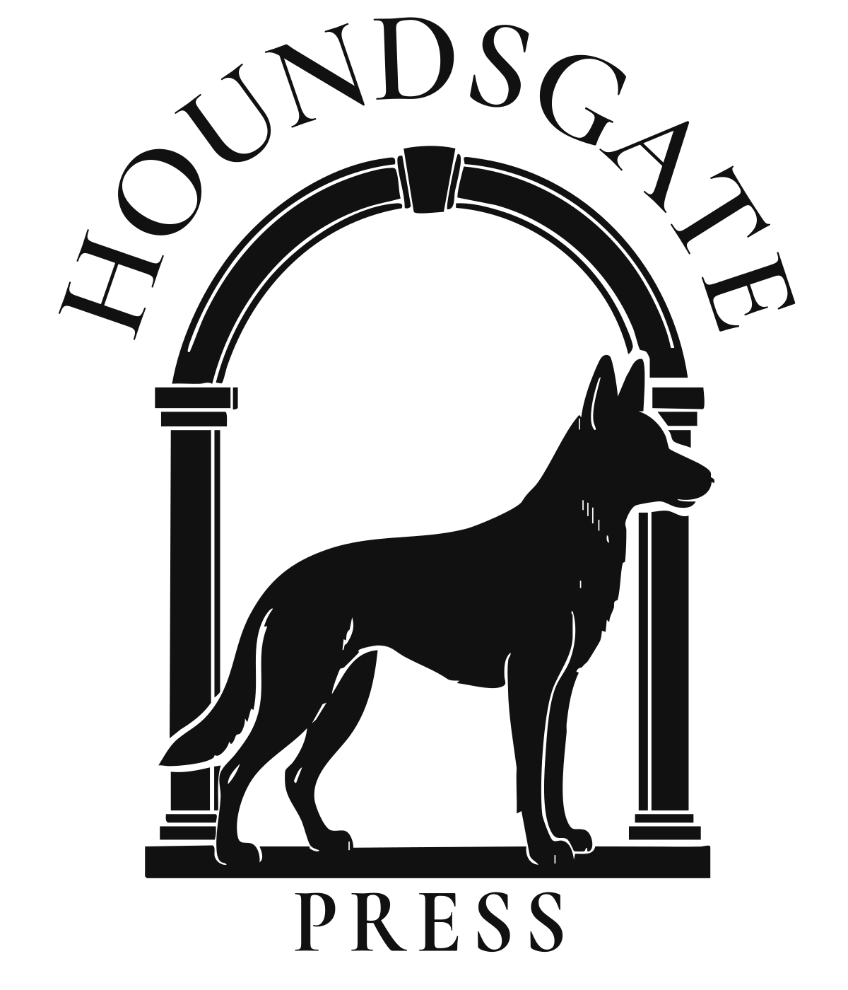 HoundsGate Press logo: a hound standing in a stone archway